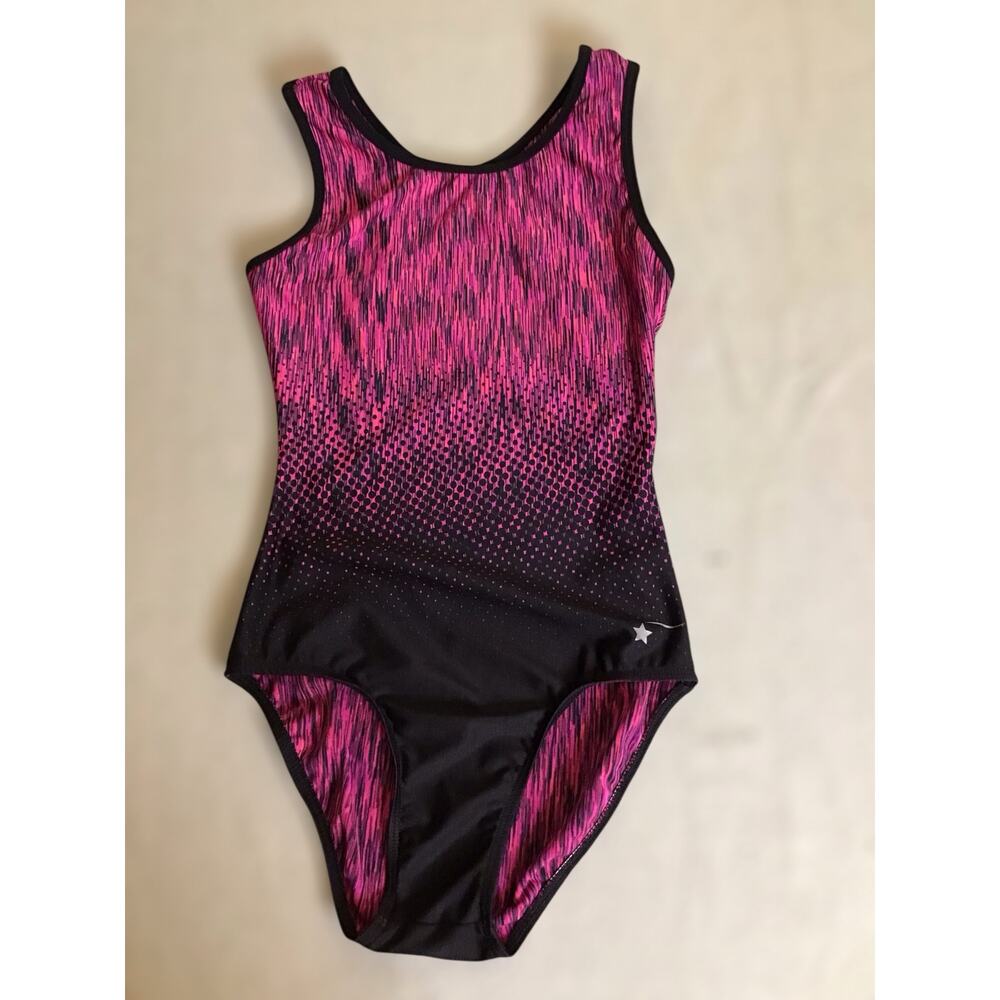 Destira  women gymnastics leotard vibrant pink and black ombre design Sz. XS/0-2